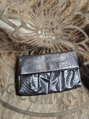Style & Co Metallic Snake-Embossed Foldover Clutch - Silver